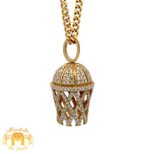 Load image into Gallery viewer, 14k Yellow Gold and Diamond Basketball Hoop Pendant and 14k Yellow Gold Cuban Link Chain Set