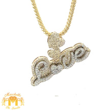 Load image into Gallery viewer, 4 piece deal: Gold and Diamond LOVE Pendant + Gold Franco Chain + Complimentary Earrings Set+ Gift from Marchello the Jeweler (choose your color)