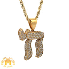 Load image into Gallery viewer, 14k Yellow Gold and Diamond Chai Pendant and 14k Yellow Gold Rope Chain