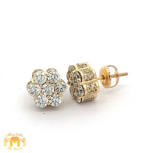14k Gold and Diamond Flower Earrings with Large Round Diamonds(choose your color)