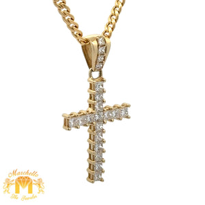 14k Gold and Diamond Cross Pendant and Gold Cuban Link Chain Set (choose your color)
