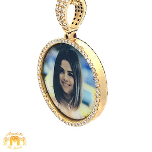 14k Yellow Gold Memory Picture Pendant with Black and White Round Diamonds