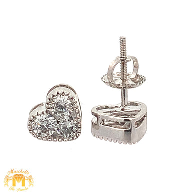 14k White Gold and Diamonds Heart Earrings with Large Round Diamonds