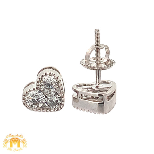 14k White Gold and Diamonds Heart Earrings with Large Round Diamonds