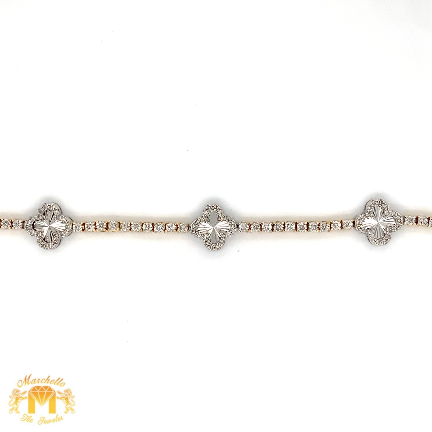 Tennis Gold Flower Bracelet with Round Diamonds