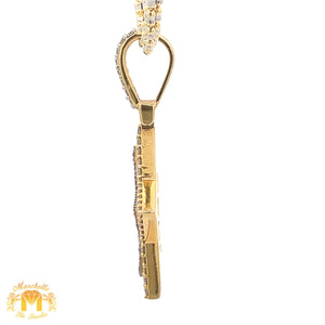 Gold & Diamond Star Pendant with Round and Baguette diamonds and 2mm Ice Link Chain Set