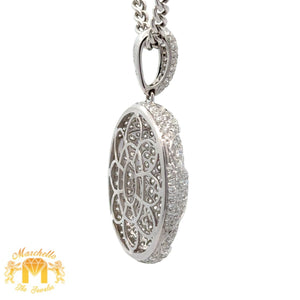 4.68ct diamonds 18k White Gold Oval Shaped Pendant and 14k White Gold Cuban Link Chain Set