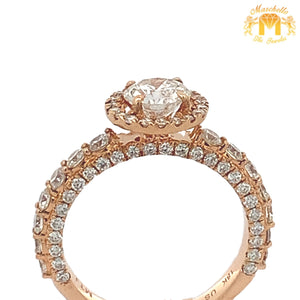 18k Rose Gold and Diamond Engagement Ring with Round Diamonds
