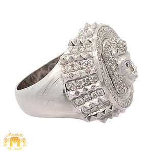 14k White Gold and Diamond Jesus Head Ring with Round Diamonds