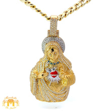 Load image into Gallery viewer, 3 piece deal: 4.10ct Diamond 14k Yellow Gold Mary Pendant + 14k Yellow Gold Cuban Link Chain Set+ Gift from Marchello the Jeweler
