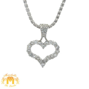 14k white gold and diamond Heart Pendant and 14k white gold Ice Link chain