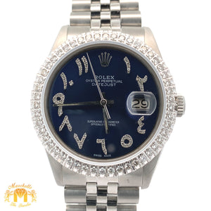 36mm Rolex Diamond Watch with Stainless Steel Jubilee Bracelet (Royal blue dial with diamonds)
