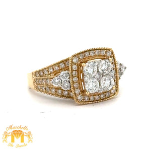 14k Yellow Gold and Diamond Square Shaped Ring with Round Diamonds