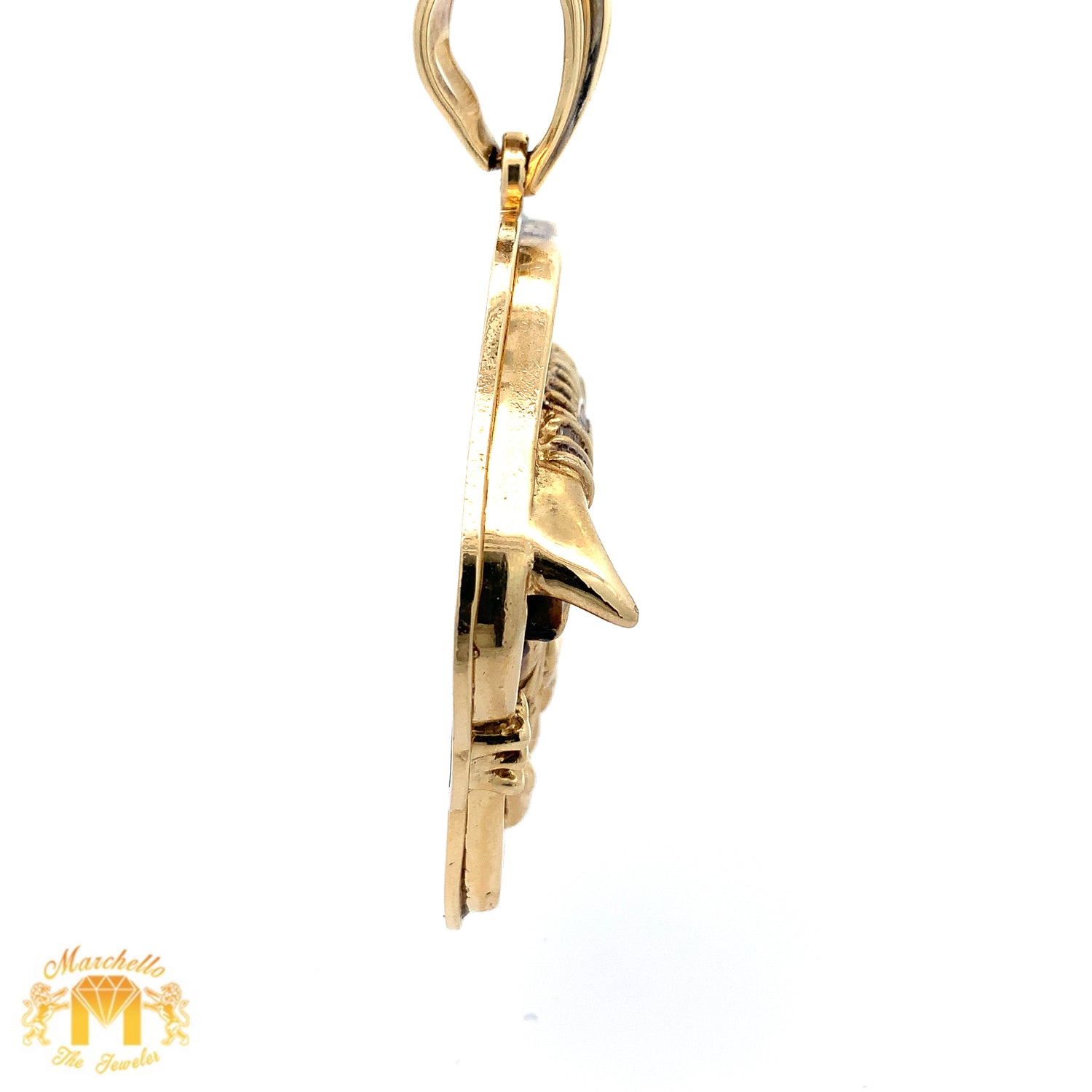 9.80ct Diamonds 14k Yellow Gold Bull Pendant with Baguette and Round Diamonds