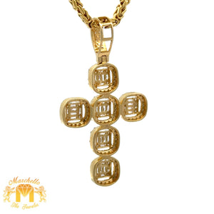 14k Yellow Gold and Diamond Cross Pendant and Yellow Gold Byzantine Chain Set