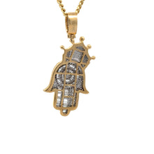 Load image into Gallery viewer, 14k yellow gold and diamond Hamsa Pendant and Yellow Gold Cuban Chain