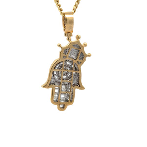 14k yellow gold and diamond Hamsa Pendant and Yellow Gold Cuban Chain