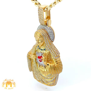 3 piece deal: 4.10ct Diamond 14k Yellow Gold Mary Pendant + 14k Yellow Gold Cuban Link Chain Set+ Gift from Marchello the Jeweler