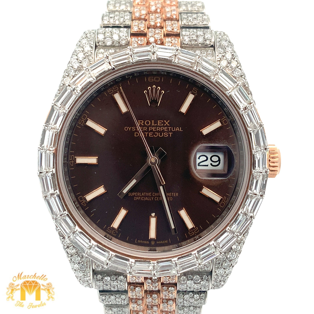 41mm Iced out Rolex Watch with Two-Tone Jubilee Bracelet (chocolate dial)