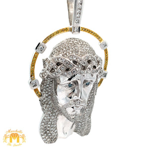 13.80ct Diamonds 14k White Gold Large Jesus Head Pendant with Round Diamonds