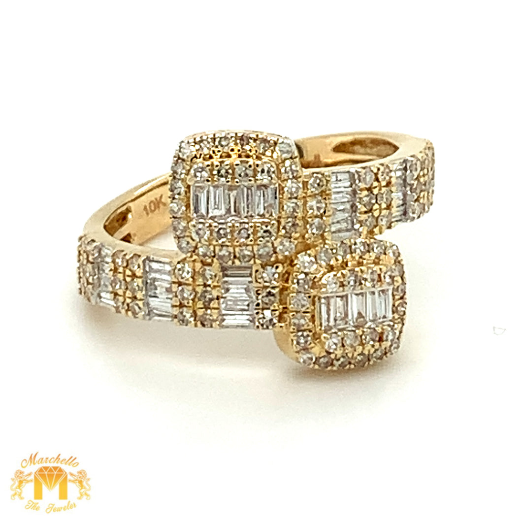 Gold and Diamond  Twin Squares Ladies` Ring(choose a color)