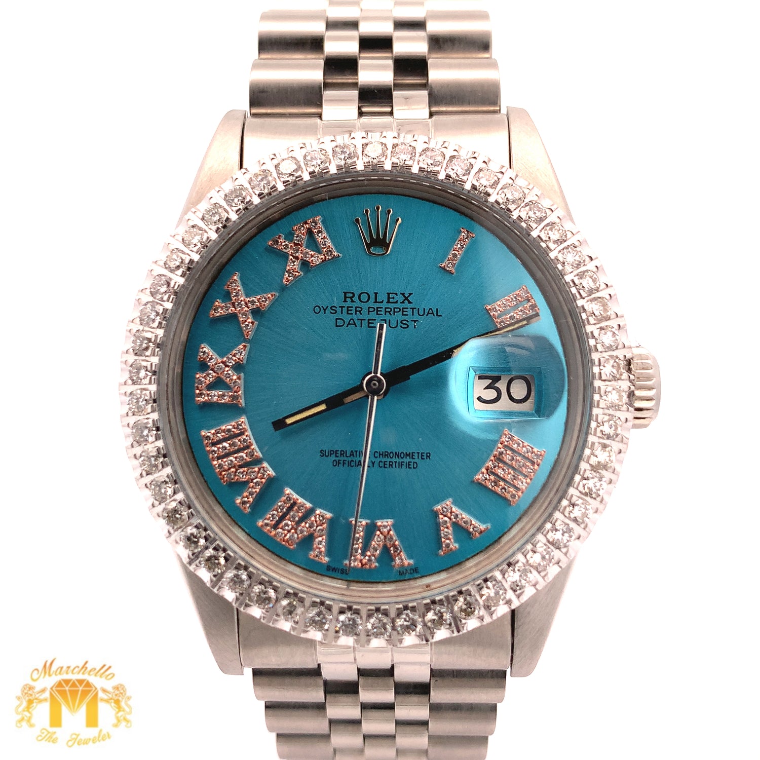 36mm Rolex Diamond Watch with Stainless Steel Jubilee Bracelet