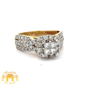 14k Yellow Gold and Diamond Ladies` Ring with Round and Princess Cut Diamonds