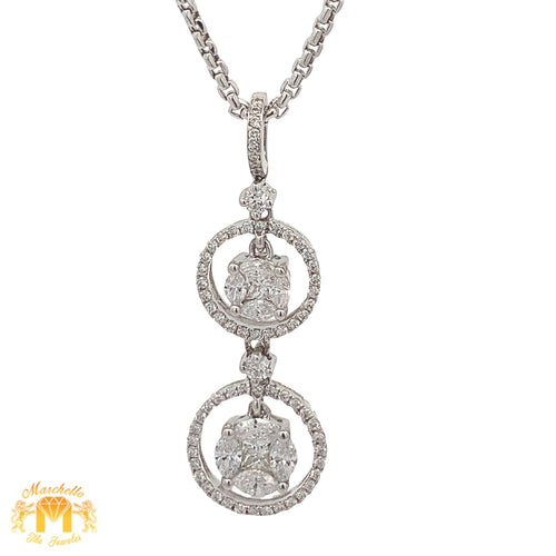 18k White Gold and Diamond Pendant with Combination of Fancy Shapes and 14k White Gold Fancy Link Chain Set