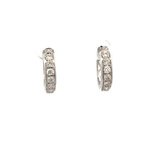 Load image into Gallery viewer, 14k white gold and diamond Hoop Earrings with Round Diamonds