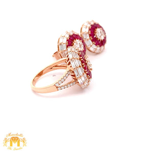 3 piece deal: VVS/vs high clarity diamonds set in a 18k Gold Pear Cut Ruby Stone Circle Ring+ Earrings with Baguette and Round Diamonds + Gift from Marchello the Jeweler