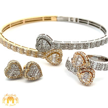 Load image into Gallery viewer, 4 piece deal: Two-Tone Gold Twin Heart Cuff Diamond Bracelet + Two-Tone Gold Twin Heart Diamond Ring Set+ Diamond &amp; Gold Heart Earrings + Gift from Marchello the Jeweler
