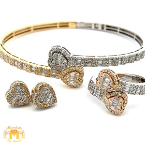 4 piece deal: Two-Tone Gold Twin Heart Cuff Diamond Bracelet + Two-Tone Gold Twin Heart Diamond Ring Set+ Diamond & Gold Heart Earrings + Gift from Marchello the Jeweler