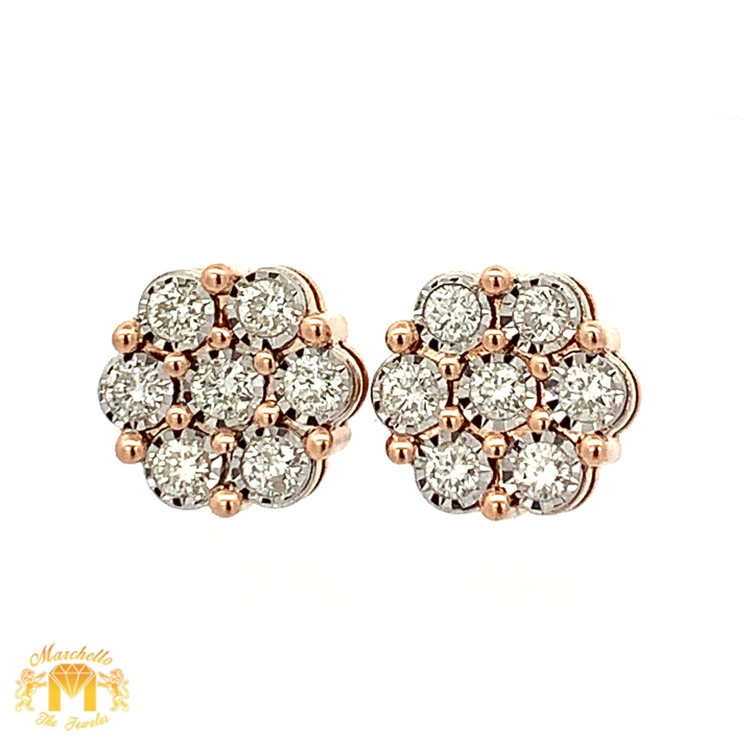 14k Gold Flower Shaped Diamond Extra Large Earrings with Round Diamonds (choose your color)
