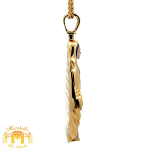 14k Yellow Gold and Diamond Mary Pendant and 14k Yellow Gold Cuban Link Chain