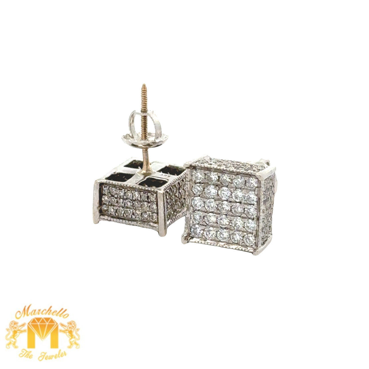 14k white gold and diamond Square shape Earrings
