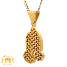 Load image into Gallery viewer, 3.50ct Diamonds 14k Yellow Gold Praying Hand Pendant and 14k Yellow Gold Cuban Link Chain