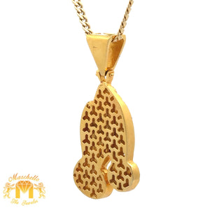 3.50ct Diamonds 14k Yellow Gold Praying Hand Pendant and 14k Yellow Gold Cuban Link Chain