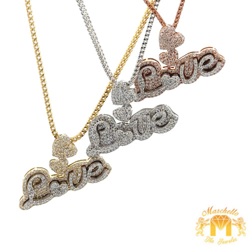4 piece deal: Gold and Diamond LOVE Pendant + Gold Franco Chain + Complimentary Earrings Set+ Gift from Marchello the Jeweler (choose your color)