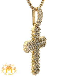 9.98ct Diamonds 14k Gold Extra Large Cross with Round Diamonds and 3mm Ice Link Chain Set(choose your color)