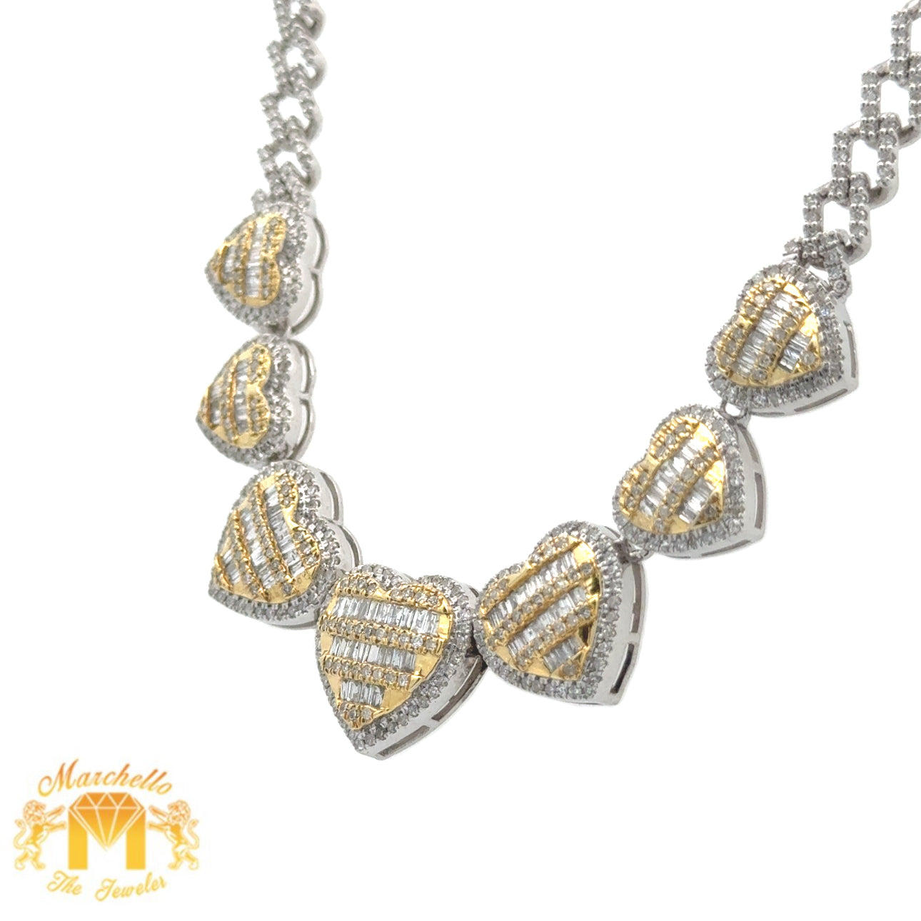 3.66ct diamonds and Gold Heart Necklace with Baguette and Round Diamonds (choose your color)