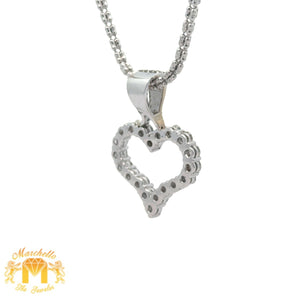 14k white gold and diamond Heart Pendant and 14k white gold Ice Link chain