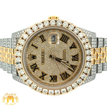 Load image into Gallery viewer, 4 piece deal: 41mm Iced out 18k Gold Rolex Watch with Two-Tone Jubilee Bracelet +  Two-tone Gold Twin Squares Cuff Diamond Bracelet + Flower Diamond Earrings Set + Gift from Marchello the Jeweler