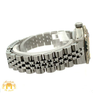 26mm Ladies` Rolex Datejust Watch with Stainless Steel Jubilee Bracelet (red mother of pearl (MOP)dial with diamonds)