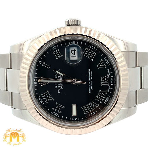 41mm Rolex Watch with Stainless Steel Bracelet (fluted bezel, grey dial with Roman numerals)