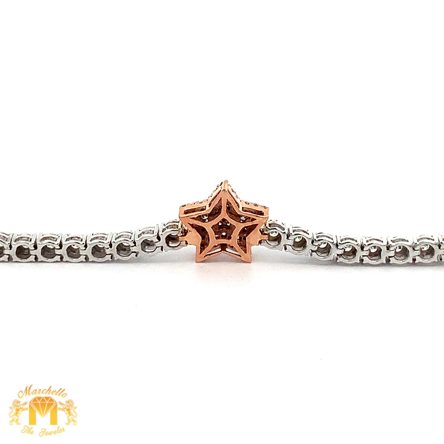 Gold and Diamond Three Stars Tennis Bracelet with Round and Baguette diamonds