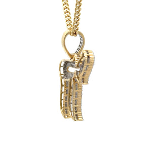 14k yellow gold and diamond Chai Pendant and Yellow Gold Cuban Chain