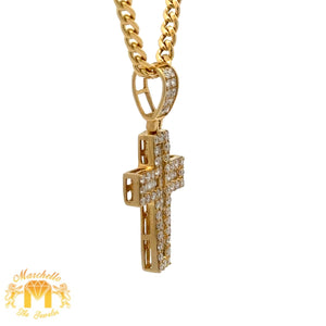 8 piece deal: 14k Yellow Gold and Diamond Praying Hand Pendant + Cross Pendant + 14k Cuban 2 Chains + Gold and Diamond Earrings + 2 gifts from MTJ