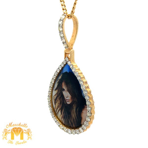 3ct diamonds Yellow Gold Tear Drop Picture Pendant and Yellow Gold Cuban Link Chain Set