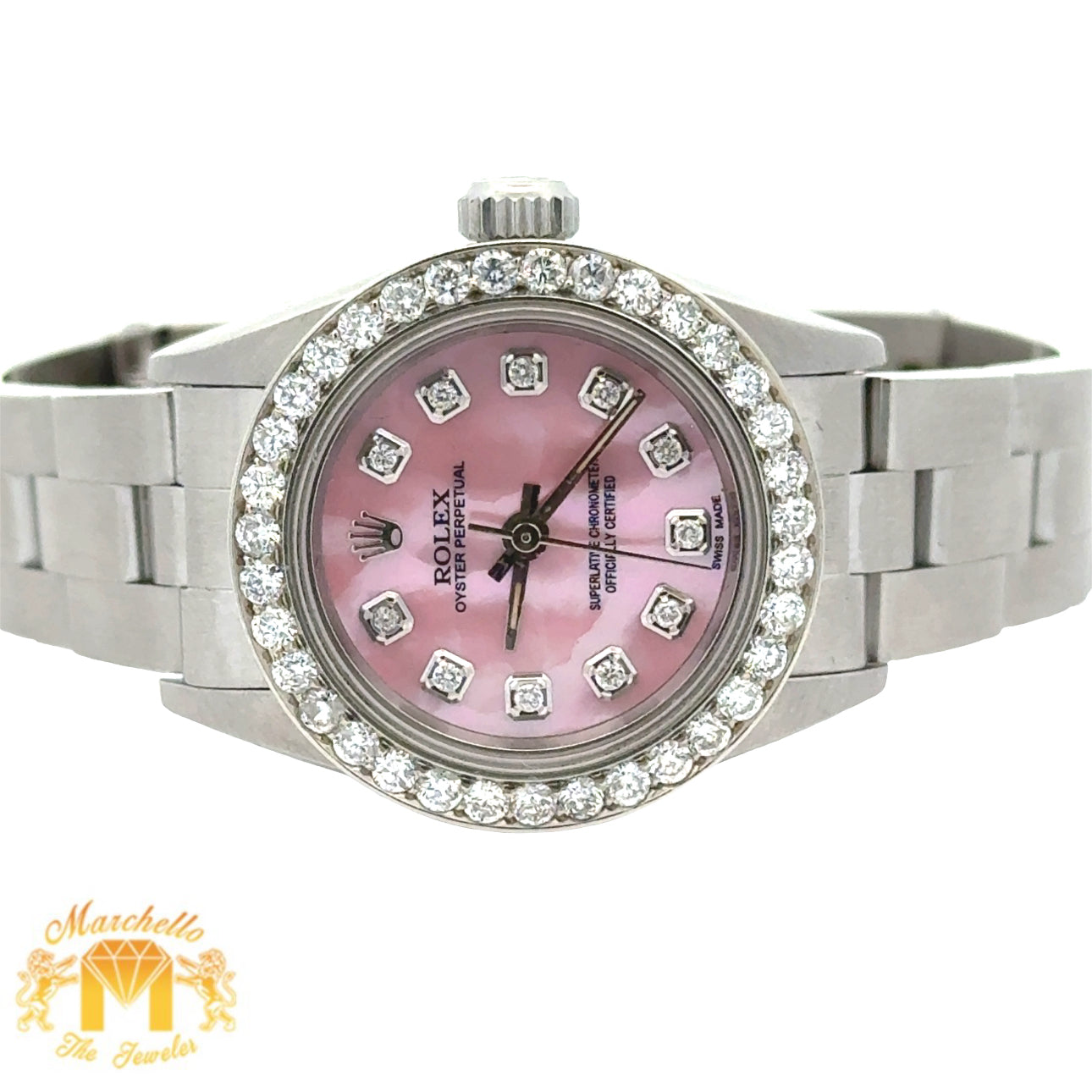 4 piece deal: 24mm Ladies` Rolex Watch with Stainless Steel Oyster Bracelet + White Gold and Diamond Heart Shape Bracelet