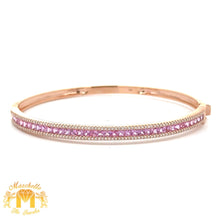 Load image into Gallery viewer, 18k Rose Gold and EF color Diamond Bracelet + Ring + Earrings Set with Pink Princess cut and Oval Sapphires (Valentines Day Special)